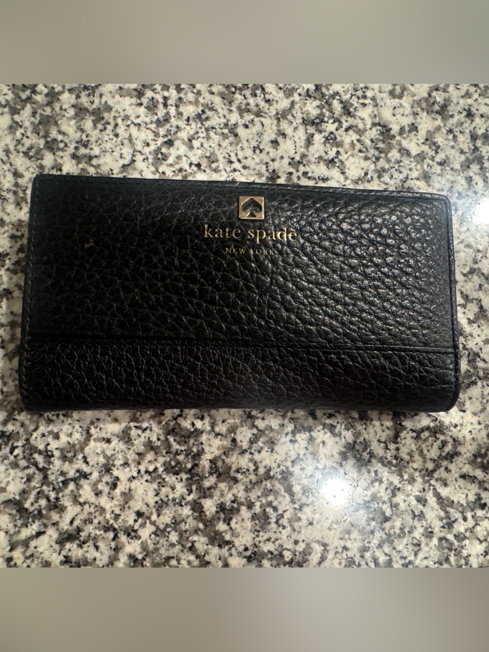 kate spade Black Pebbled Leather Card Holder with Gold Logo
